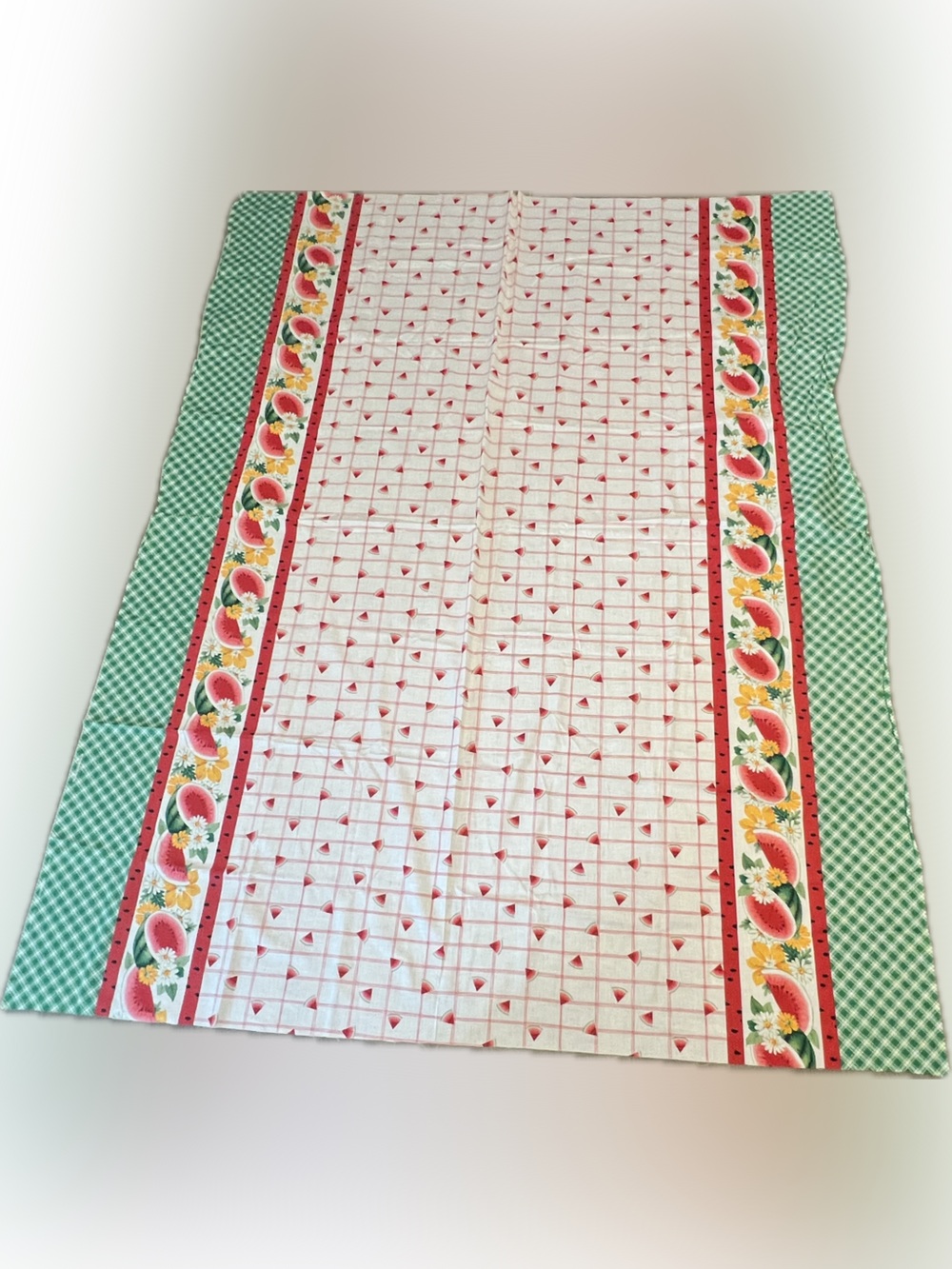 💥 Vintage Retro Watermelon Flowers Checked Gingham Tablecloth Fabrics